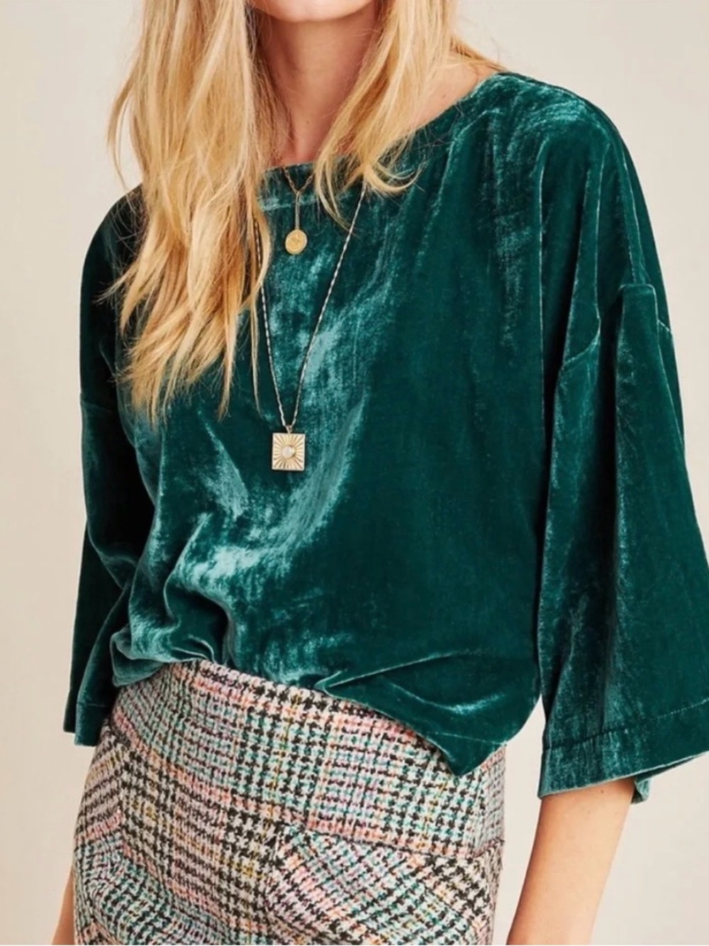 cupcakes & cashmere Emerald Green Velvet Scoop Neck Blouse - Picture 3 of 7